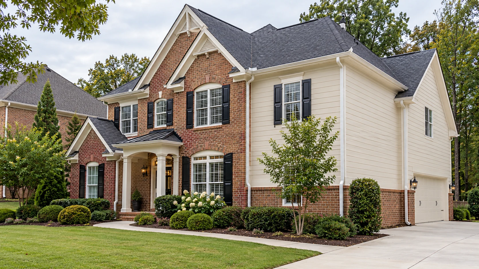 Georgia home with cream siding and red brick