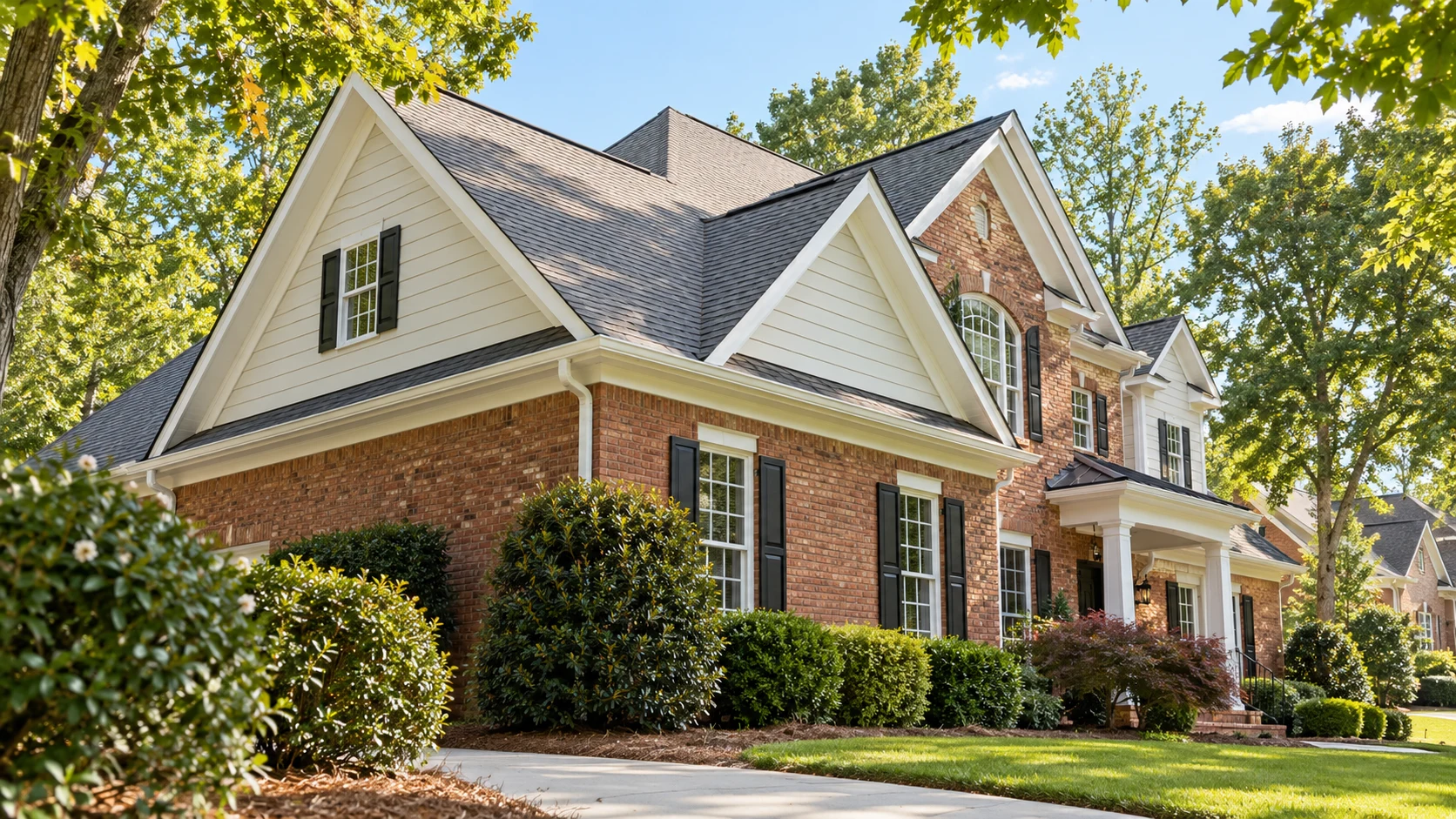 Georgia house with siding, brick and roof-edge gutters