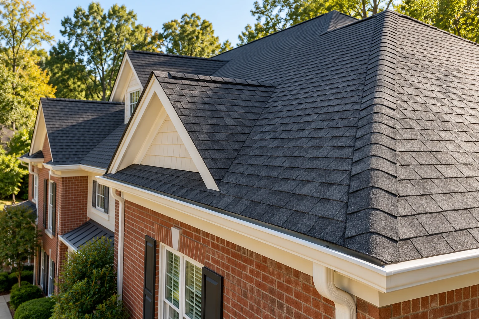 Georgia home with a charcoal pitched roof and clean ridge lines