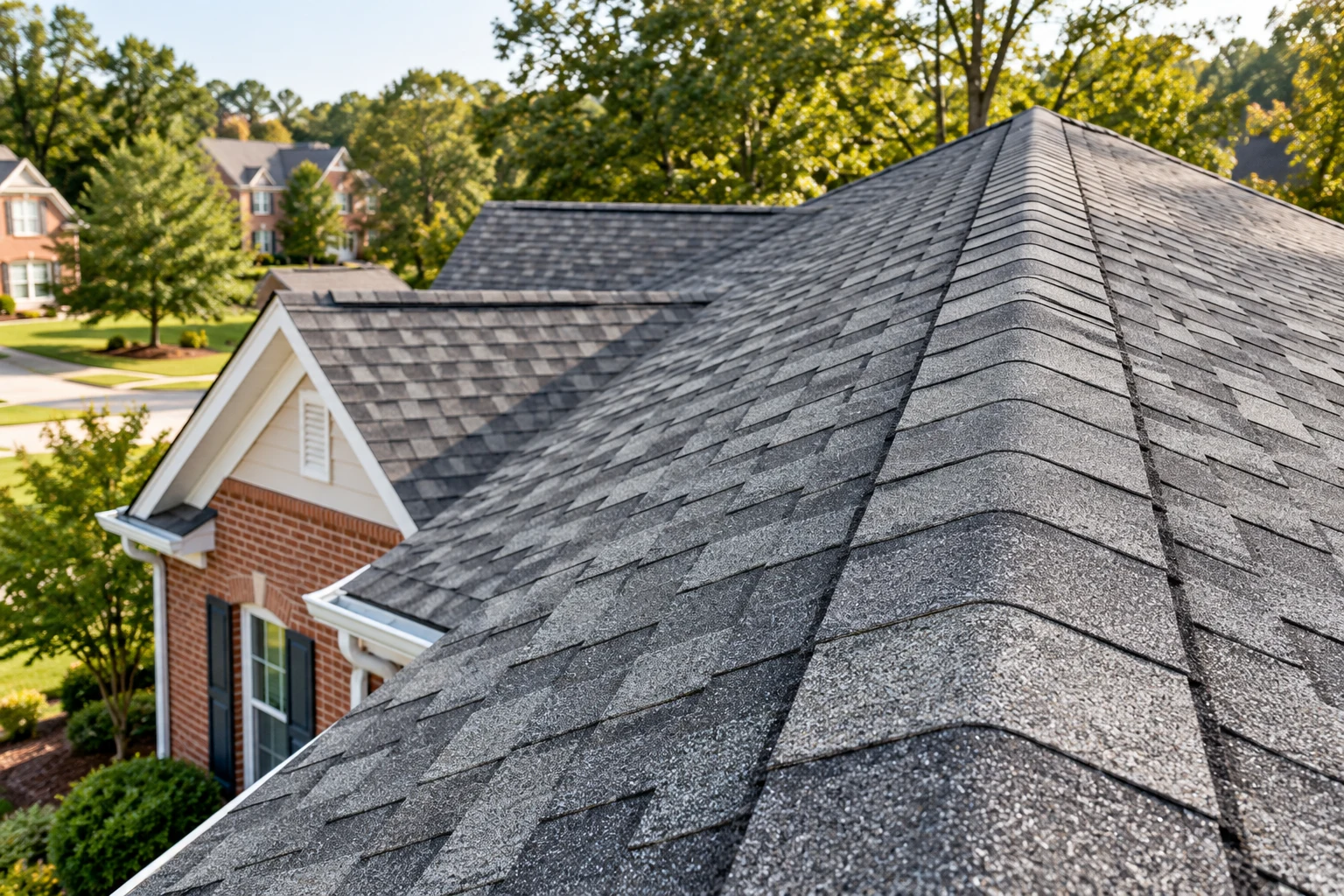 Close-up of roof ridges and shingle details